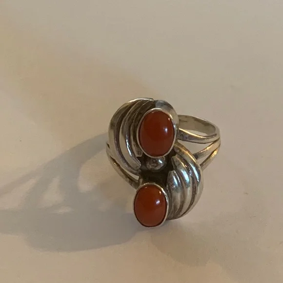 Sterling Silver and Coral Ring - Picture 1 of 7